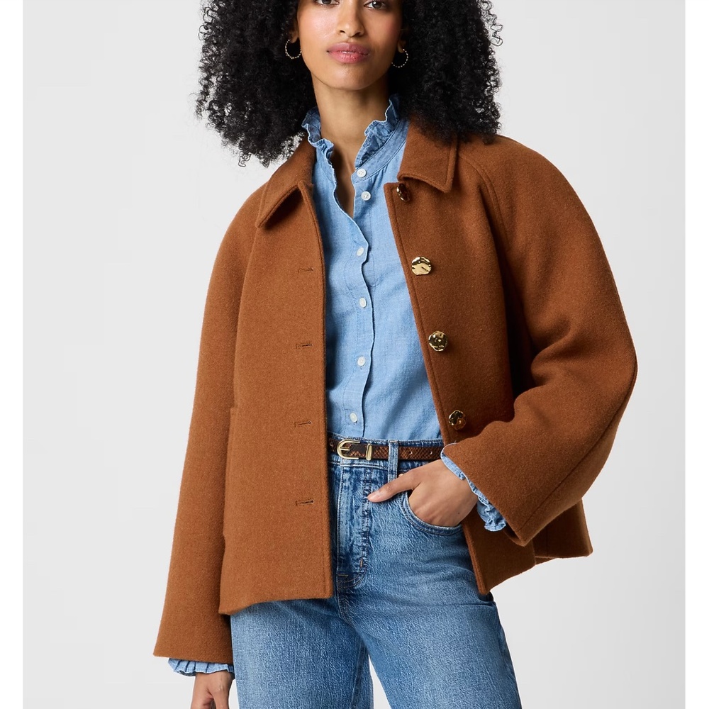 NWT J. Crew Cropped Wool Blend Swing Coat in Mocha Latte Size S
